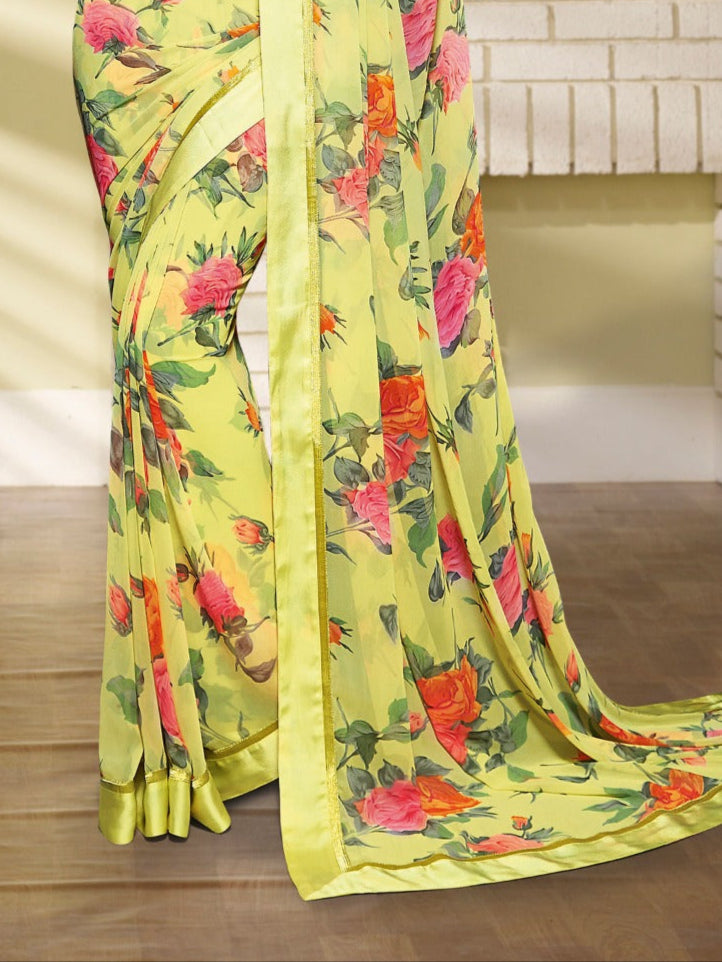 Pastel Yellow Georgette Saree