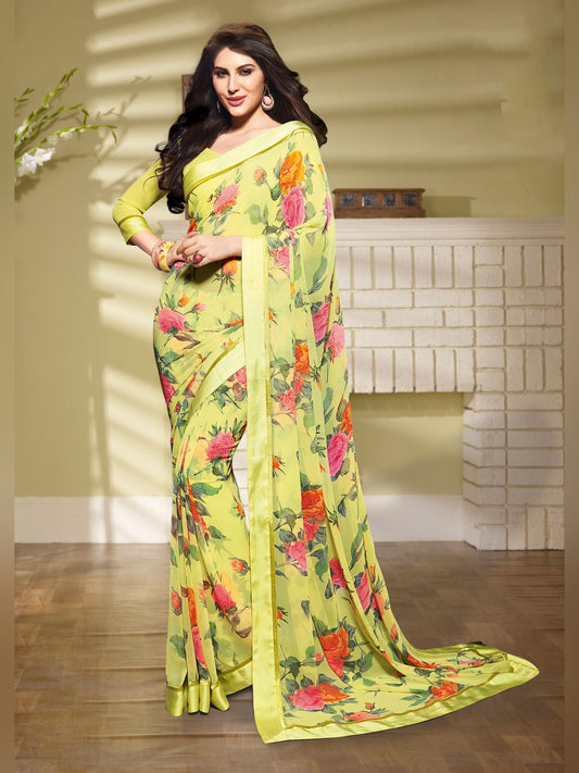 Pastel Yellow Georgette Saree